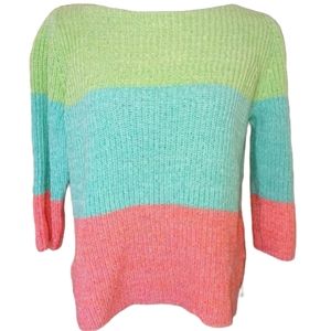 Eight Eight Eight Color Block Striped Pastel Shaker Knit Sweater Wmns Sz Sm